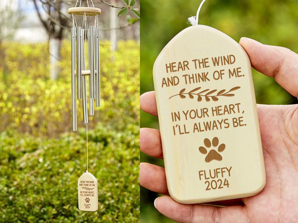 Metal and Wood Pet Memorial Wind Chime - FlowerPup