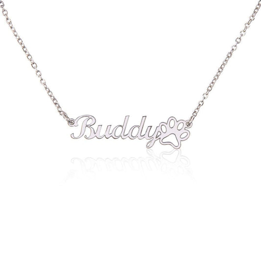 Customizable Name Necklace + Paw Print - FlowerPup