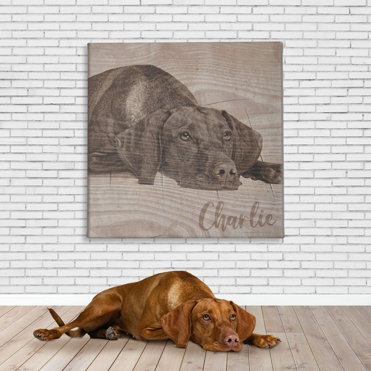 Wood style custom pet portrait to use as pet memorial gift