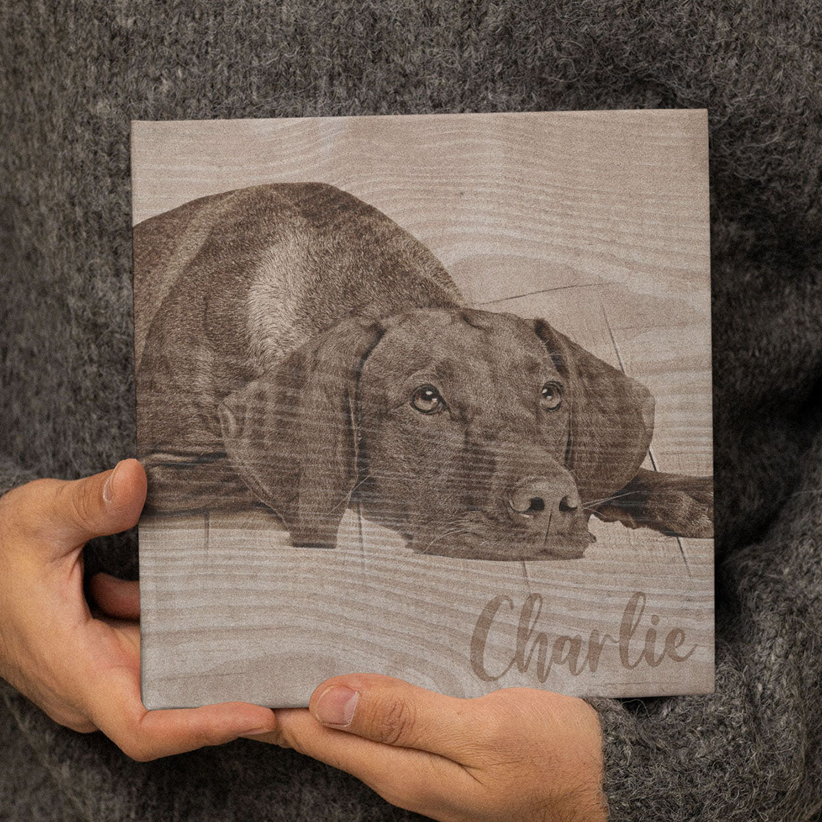 Wood style custom pet portrait to use as pet memorial gift