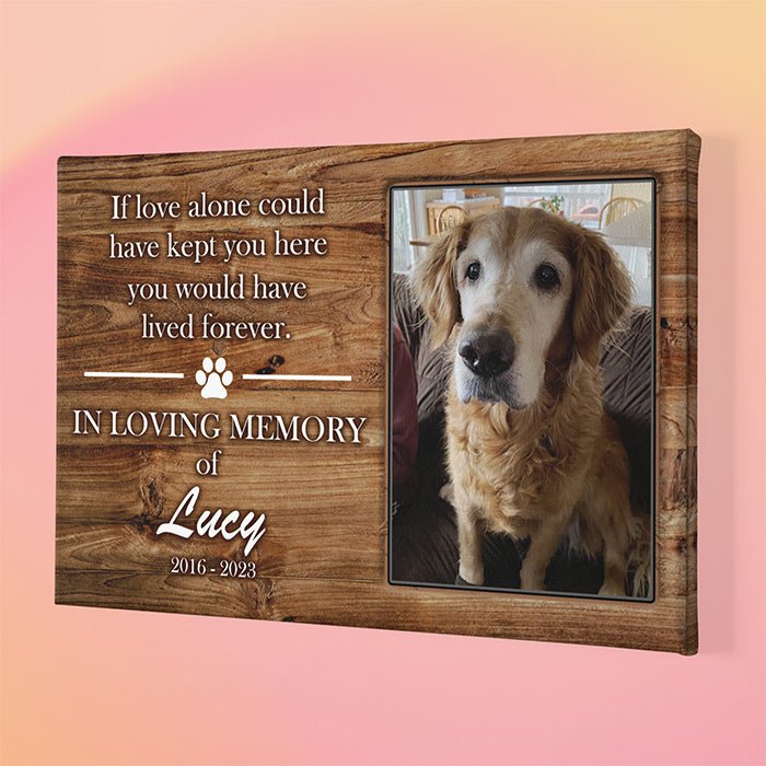 Wood style Pet memorial gift with picture and customizable name and date - FlowerPup